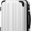 Coolife Luggage Expandable(only 28") Suitcase PC+ABS Spinner 20in 24in 28in Carry on (white grid new, S(20in)_carry on)