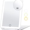 Rechargeable Travel Makeup Mirror with 10X Magnifying Mirror, Vanity Mirror with 80LEDs, 3 Color Lighting, High Capacity 2000mAh Batteries, Portable Ultra Slim Lighted Makeup Mirror, Travel Essential