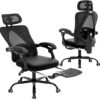 Ergonomic Office Chair, Reclining High Back Mesh Chair with Lumbar Support Swivel Rolling Home Task Desk Chair with Headrest and Footrest Computer Executive Desk Chair with Padded Armrests,Black