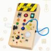 Montessori Busy Board for Toddlers 1-3, Wooden Sensory Toys with 8 LED Light Switches for 1+ Year Old Baby Kids Christmas Stocking Stuffers Birthday Gifts for 2-4 Year Old Sorting & Stacking Toys