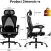 Ergonomic Office Chair, Reclining High Back Mesh Chair with Lumbar Support Swivel Rolling Home Task Desk Chair with Headrest and Footrest Computer Executive Desk Chair with Padded Armrests,Black - Image 3