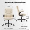 Office Chair - Ergonomic Executive Computer Desk Chairs with Adjustable Flip-up Armrest, Swivel Task Chair with Lumbar Support, Strong Metal Base, PU Leather, White - Image 2