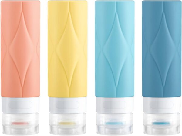 SUDDHO Silicone Travel Bottles for Toiletries,Leak Proof BPA Free Squeezable 3oz Tsa Approved Travel Size Containers Refillable Travel Accessories for Shampoo Body Wash Liquids（4Pack）
