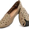 HEAWISH Women's Floral Ballet Flats for Women Black Beige Slip On Flowers PU Leather Round Toe Dress Shoes