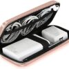 iMangoo Shockproof Carrying Case Hard Protective EVA Case Impact Resistant Travel 12000mAh Bank Pouch Bag USB Cable Organizer Earbuds Pocket Accessory Smooth Coating Zipper Wallet Rose Gold