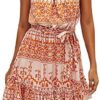 BTFBM Women 2023 Summer Halter Neck Dresses Sleeveless Casual Floral Polka Dot Leopard Print Short Boho Ruffle Sundress